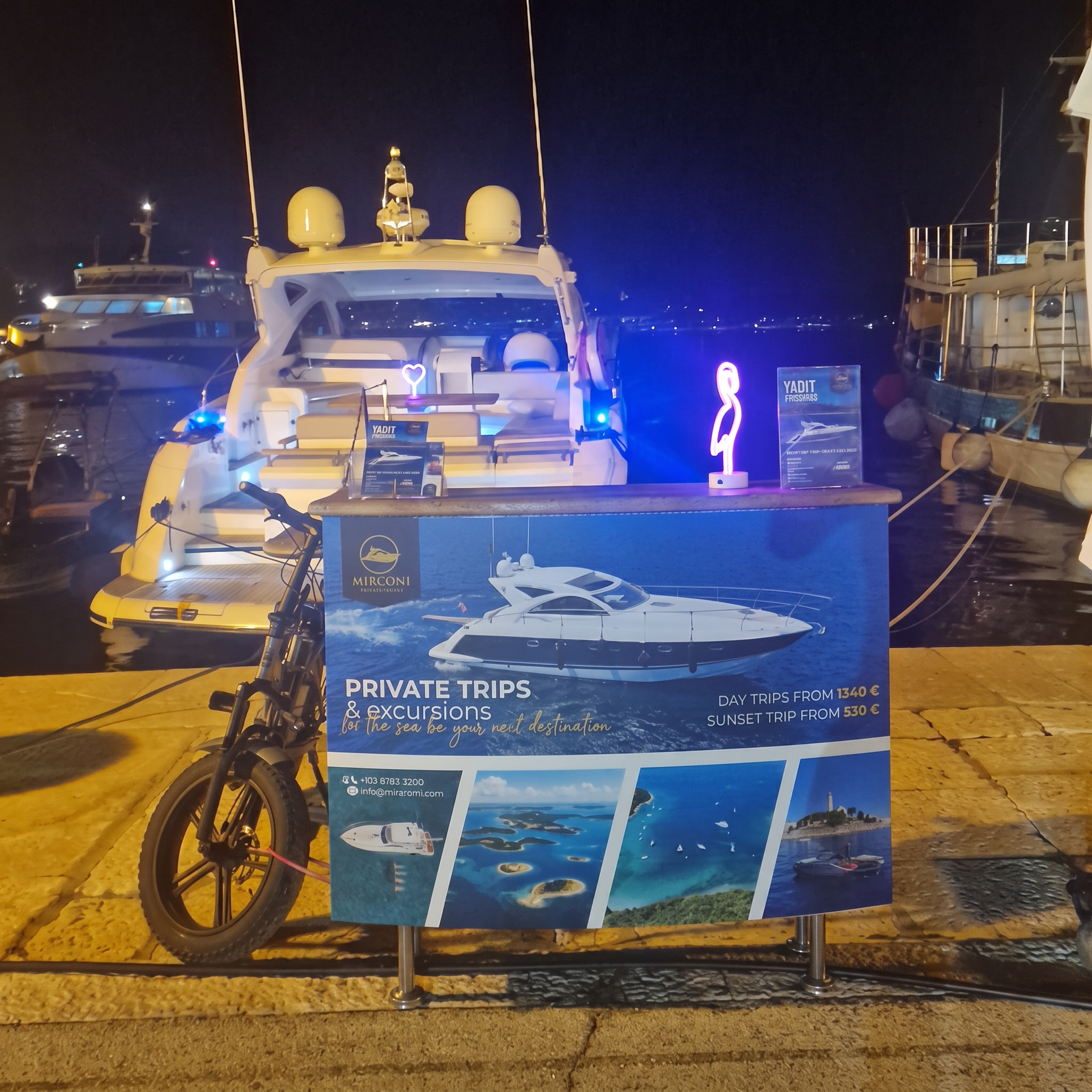 Mirconi boarding desk on the Rovinj waterfront opposite Hotel Adriatic